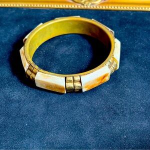 Vintage Brass and Bone Bangle Bracelet